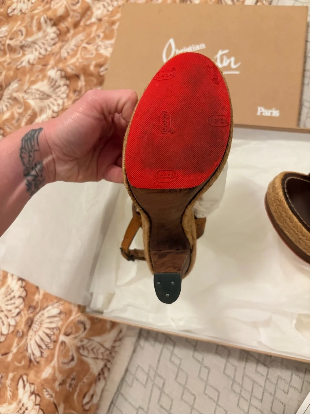 Christian Louboutin Brown Leather Espadrille Platform Sandals
